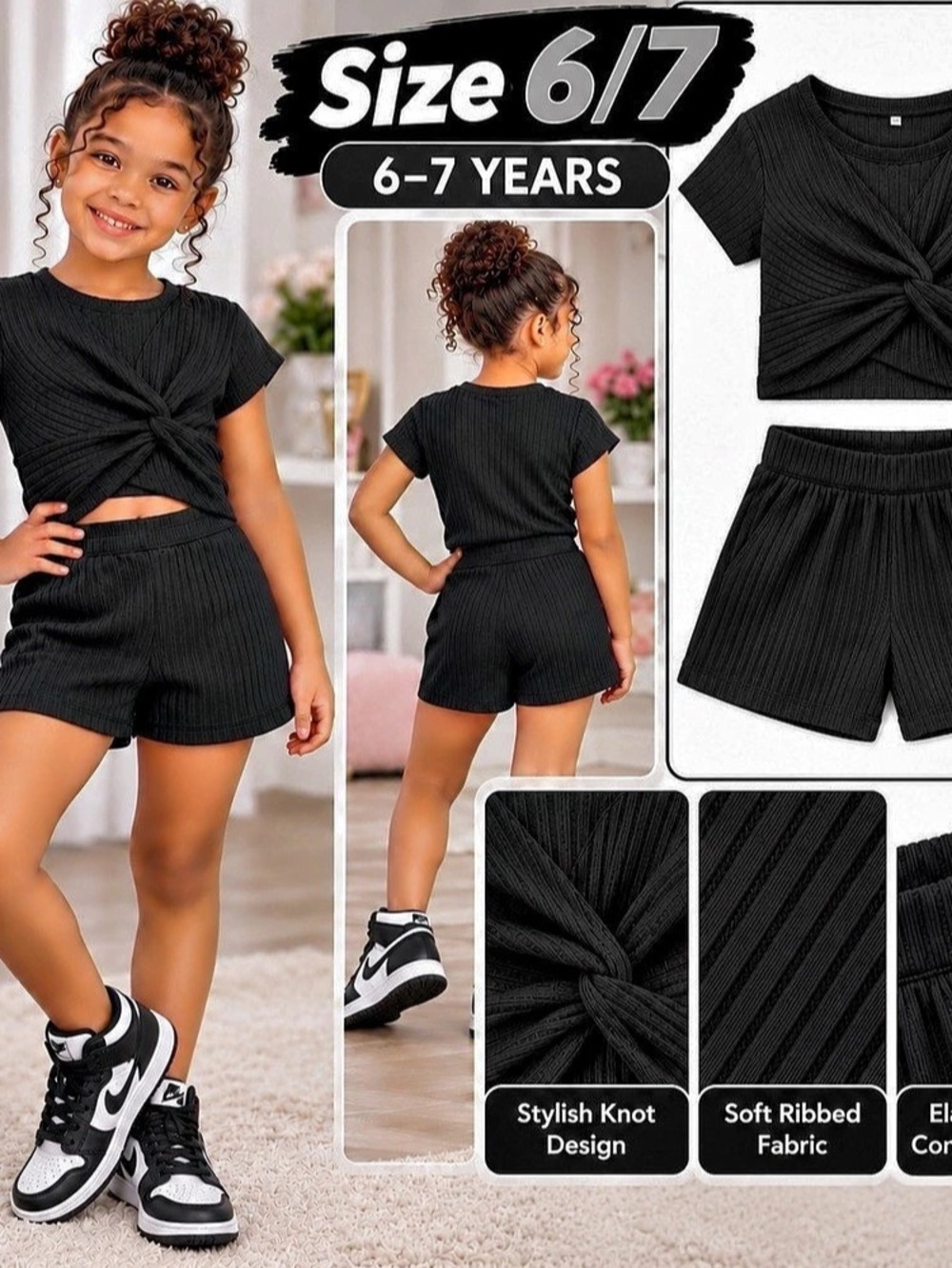 Arshiner Girls 2-Piece Ribbed Knit Twist-Front Crop Top and Shorts Set Girls